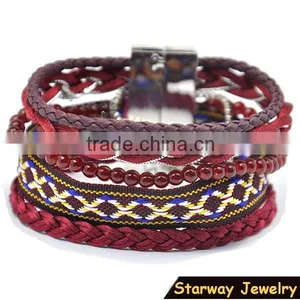 >>2016 New Elegant Burgundy Magnetic Bracelets, Handmade Leather Bracelet/ thumbnail-1