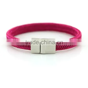 2015 Rose Red Leather Bracelet With Stainless Steel Wholesale thumbnail-1