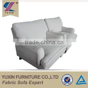 Beige Linen Sofa With Metal Rolling Castor thumbnail-1