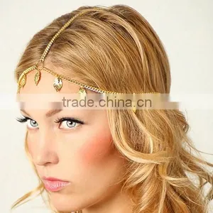 New Women Metal Leaves Tassels Headband Fashion Head Chain Hair Jewelry thumbnail-2