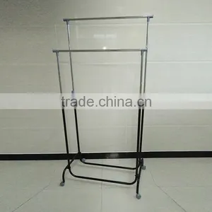 Double Pole Iron Pipe Adjustable Garment Rack Telescopic Stand Clothes Drying Rack Manufacturer Supplier thumbnail-2