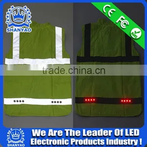 2016 Hot Selling LED Fluorescent Green Refletive Weskit For Road Safety At Night thumbnail-1