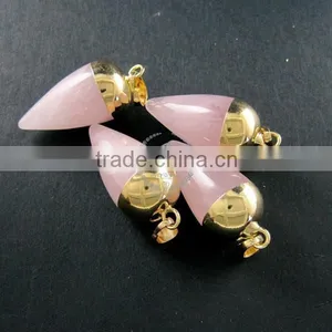 15x30mm Water Drop Shape Gold Plated Pink Rose Quartz Power Stone Pendant Charm DIY Supplies 1850206 thumbnail-4