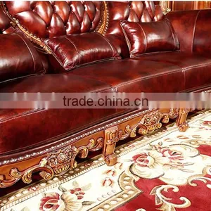 Luxurious Classic Solid Wood Hand Carved Leather Sofa, Hotel Lobby Leather Sofa Set(MOQ=1 SET) thumbnail-5