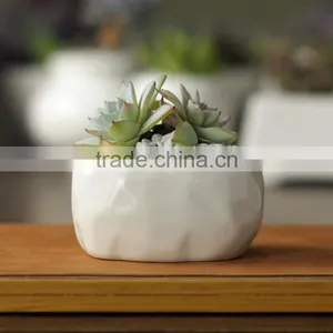 New Design Oval Stone Grain Ceramic Product Small White Flower Pot thumbnail-1