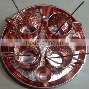 FDA APPROVED 100% PURE COPPER MOSCOW MULE MUG CUPS SET WITH SOLID COPPER SERVING TRAY, SHOT GLASS & STRAWS thumbnail-1