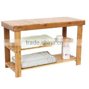 2 Tier Natural Bamboo Shoe Rack Bench Storage Organiser Holder 70 x 28 x 45cm thumbnail-3