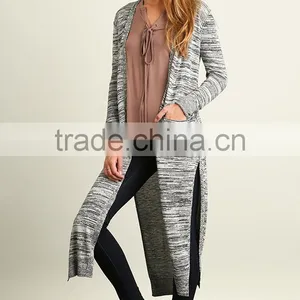 Casual Wear Clothing Manufacturer OEM Custom Made Cotton Polyester Heather Knit Open Cardigan Lounge Ladies Long Tail Blouses thumbnail-5