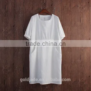 Hospital Gown With Round Collar Wear Cotton and Linen Dress Striped Short Sleeve in Summer Patient Clothes for Girl Women thumbnail-3