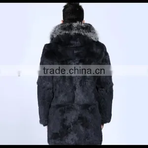 New Style Long Artificail Rabbit Fur Coat With Raccoon Collar thumbnail-2