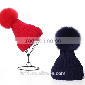 2016 Winter Beanie Real Silver Fox Fur Ball Knitting Hat For Women Black Real Raccoon Fur Ball Skullies thumbnail-5