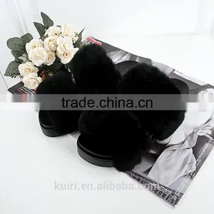 Rabbit Fur Women Fur Slippers Fashion Warm Gladiator Sandals Ladies Summer Flats Casual Platform Slides Fslipper-5 thumbnail-5