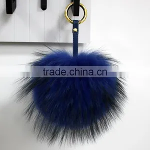 Myfur 15 CM Beige Puff Ball Keychain Fur Pompom Keychain Bag Charms thumbnail-5