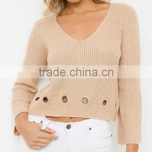 Runwaylover 136 2017 Ladies Sexy Deep V-Neck Knitted Hollow Out T-Shirt thumbnail-1