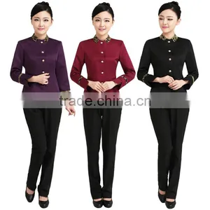 Juqian Custom Elegant High Quality Fashion Waiter and Waitress Reception Hotel Uniform for Autumn Winter thumbnail-1
