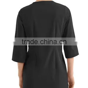 Solid Blue Color OEM Zipper Closure 3/4 Sleeve Women Spa Coat thumbnail-4