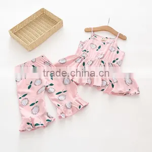 Wholesae Cotton Soft Flower Printing Tops and Pants Set Baby Girl Summer Set thumbnail-3
