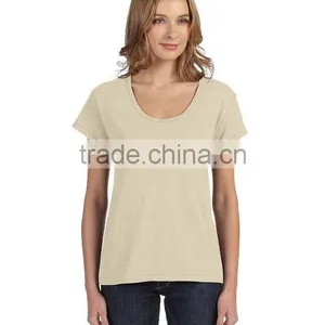 Custom Fashion Summer Wear Design Drape Blank T-Shirt,China T-Shirt Manufacturer Cotton Pure Color Blank T-Shirt for Women thumbnail-2