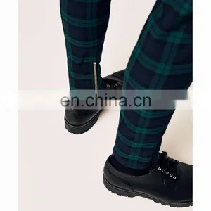 New Style Wholesale Man Fashion Slim Fit Checked Trousers With Zips thumbnail-4