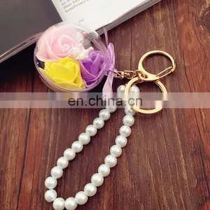 Flower Inside Transparent Ball Key Rings Pearl Keychain for Car Bag Accessories thumbnail-4
