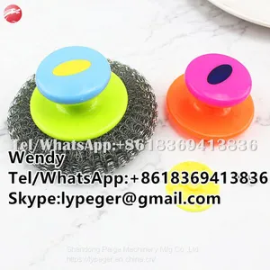 Multi-purpose Dish Washing Pot Scourer Mesh Scrubber With Plastic Handle thumbnail-1