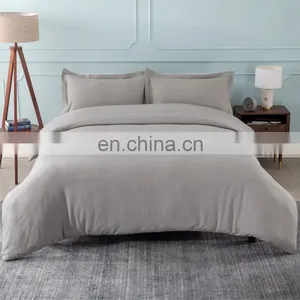 2020 Fashion Durable Solid Color Grey Water Wash Cotton Duvet Cover Sets Bedding thumbnail-3