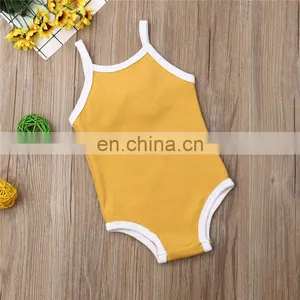 Summer Strap Draw String Organic Cotton Ribbed Newborn Clothes Baby Romper thumbnail-4