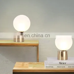 Home Decorative Bedside Lamp Brass Gold Base Round Glass Table Lamp for Living Room thumbnail-6