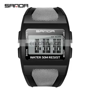 SANDA 222 Trendy High End Men's Digital Sports Watch Resin Strap Luminous Week Display Male Watches thumbnail-2