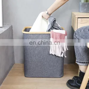 Bamboo Foldable Dirty Clothes Storage Organizer Laundry Hamper Basket Bathroom Household Canvas Basket thumbnail-2