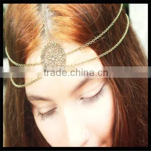 Chain Headpiece Headband Hair Piece Bohemian Boho Bronze Floral Circle Centerpiece Double Drape Bridal Jewelry Quality Choice thumbnail-1