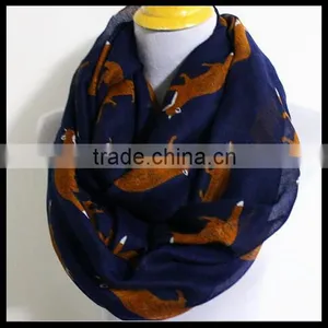 Fox Print Infinity Scarf, Spring Scarf, Fox Scarf, Print Scarf Holiday Scarf. Valentine Scarf. CREAM and Colorful Scarf at Stock thumbnail-3