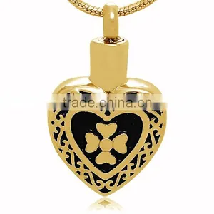 Most Wanted Black Enamel Four Leaf Clover 316l Pendant Mini Gold Plated Funeral Urns for Animals thumbnail-1
