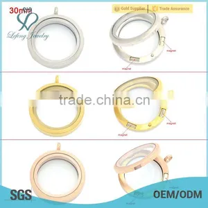 Silver/gold/rose Gold Round 20mm/25mm/30mm Magnetic Floating Wholesale Glass Locket Pendants, Memory Floating Charms Locket thumbnail-1