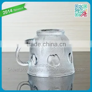Frosted Tea Cups Embossed Logo Glass Tea Cup With Handle thumbnail-2
