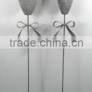 S/2 Ribboned Metal Flower Sticks w/ Pots thumbnail-1