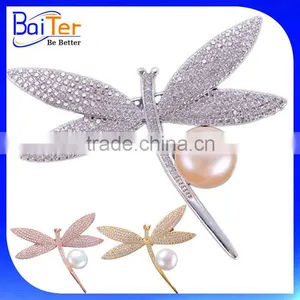 China Wholesale Custom Made Fashion Clear CZ Dragonfly Brooch thumbnail-1