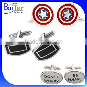 Wholesale Super Hero Color Round Cufflinks/Mens Black Enamel Cufflinks/China Custom Stainless Steel Enamel Cufflinks thumbnail-1