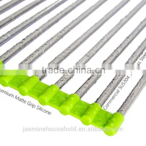 High Quality Over the Sink Multipurpose Roll Up Stainless Steel Silicone Dish Drying Rack thumbnail-3