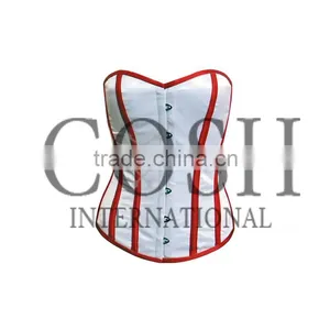 Overbust Steel Boned Corset in Red and White Satin Ci-1154 thumbnail-1