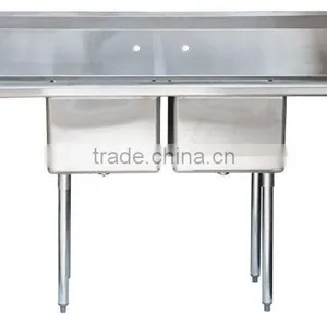 2 Two Bowl Commercial Stainless Steel Compartment Sink With Double Drainboard thumbnail-2