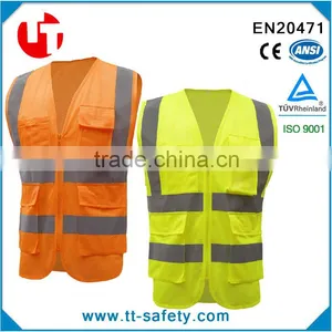 Mesh High Visibility Fluorescence Multi Pockets Uniform Work Jacket With Reflective Strips thumbnail-1