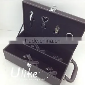 Beautiful Leather Beverage Packing Box Luxury Gift Box Packaging Leather Wine Package Packaging Bag thumbnail-1
