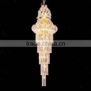 Gold LED Crystal Stair Long Chandeliers Light for Hotel thumbnail-2