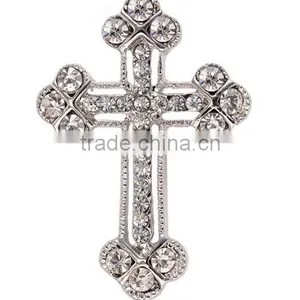 Alloy cz Diamond Crystal Men's Vintage Cross Brooch thumbnail-1