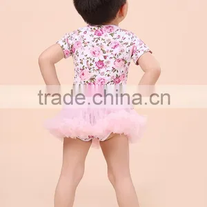 Hot Sale Christmas Pink Flower Lace Ruffles Plain Baby Rompers thumbnail-3