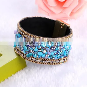 New Arrive Nature Stone Wide Crystal Velvet Magnetic Clasp Bracelet Bohemia Style For Women thumbnail-4