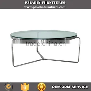Glass Top Metal Legs Round Coffee Table thumbnail-1
