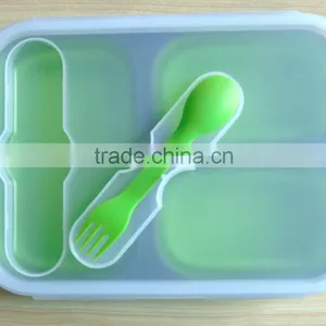 3 Compartment Portable Collapsible Silicone Food Storage Container With Lid thumbnail-4