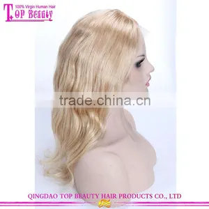 Wet and Wavy Cheap 16 Inches Thick Human Hair Lace Front Wig #22 Natural Straight Middle Part Lace Front Wig Blonde thumbnail-3